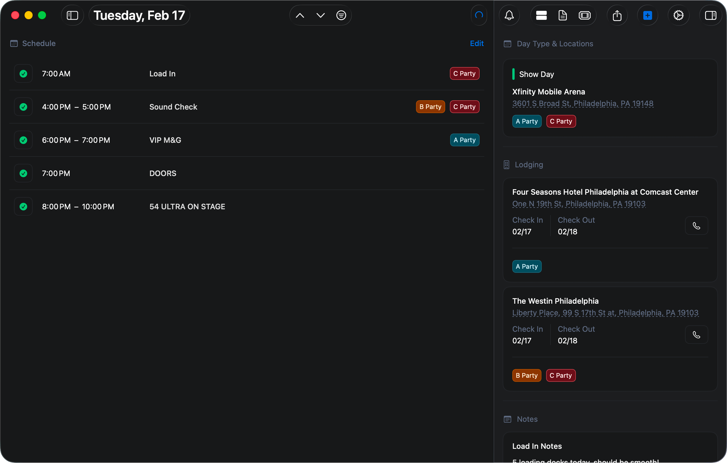all schedule view - Dark Mode