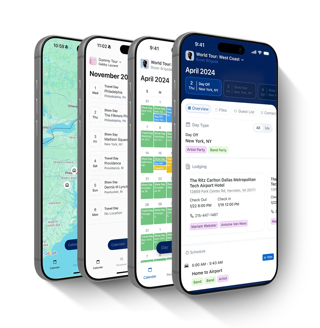 Daysheets mobile app views